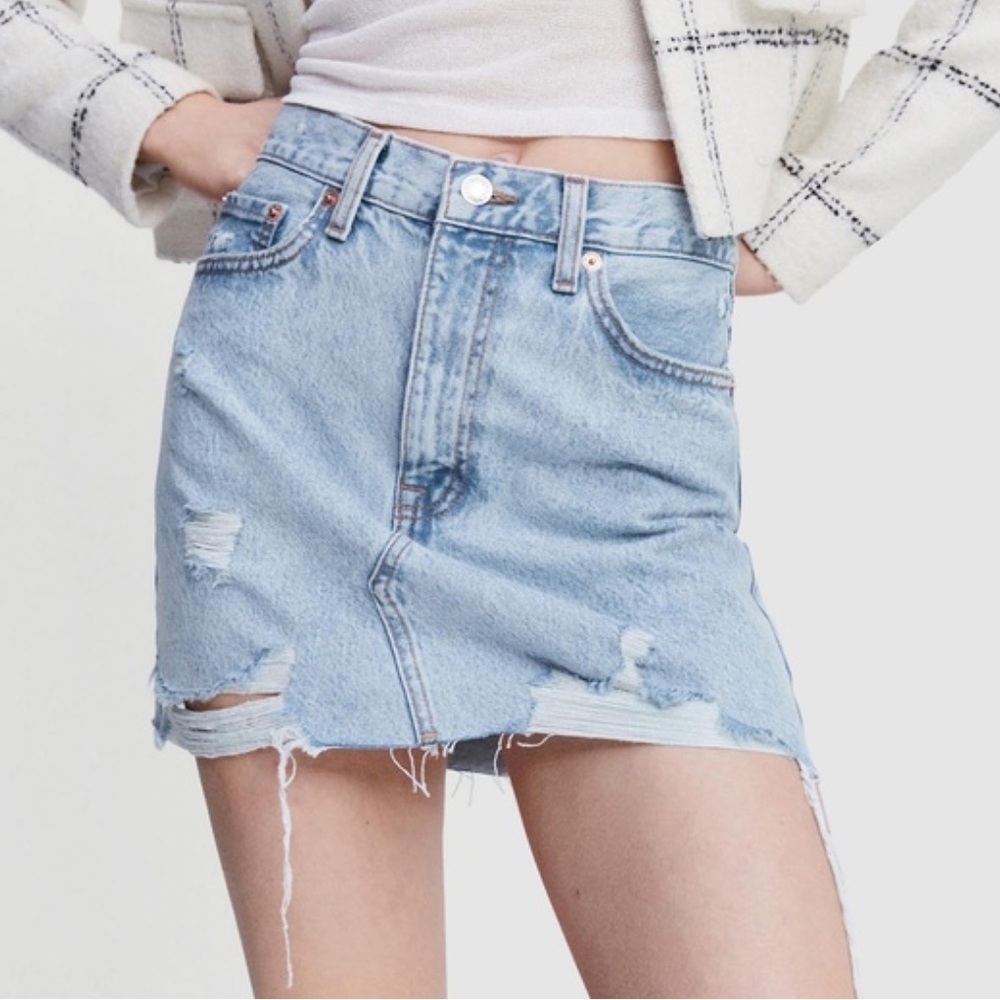 Mango MNG High‎ Waist Denim Mini Skirt Hailey Raw Hem Size S